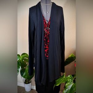 Athleta Solid Black Cozy Cardigan Duster Long Line Pockets L